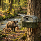 SENTINEL 4K camera overlooking stream with wild boar and piglets