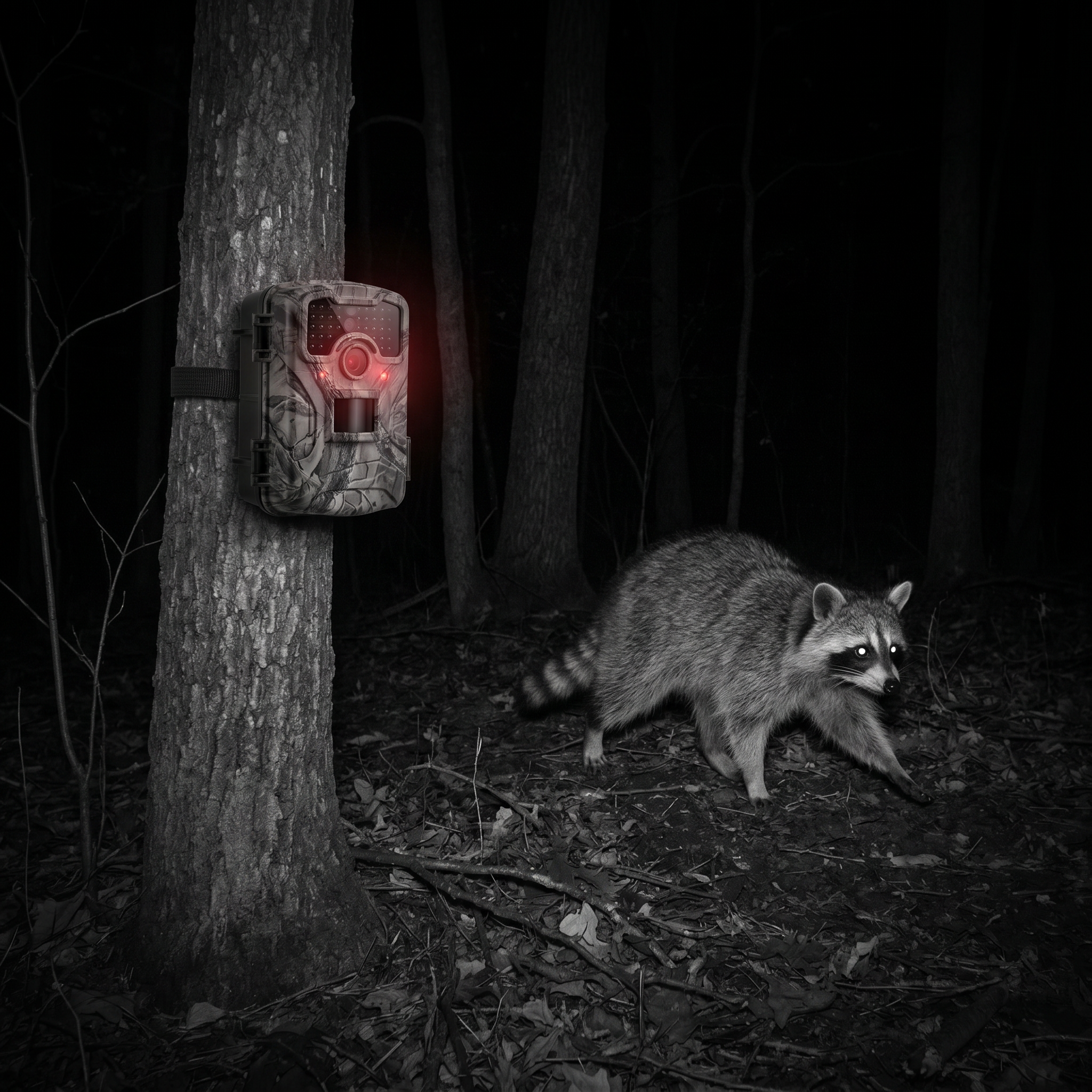 SENTINEL 4K infrared night vision capture of raccoon