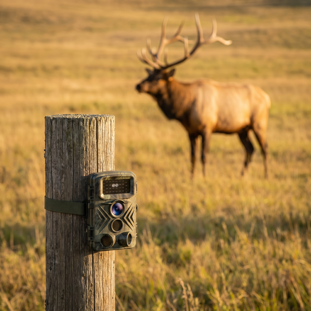 SENTINEL PRO camera overlooking field with bull elk in the distance
